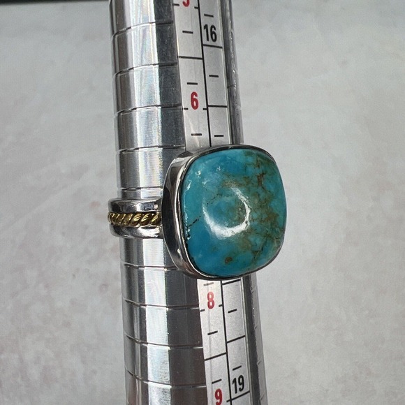 Native American Turquoise Ring Light Blue Vintage‎ Handmade Gold Braided Custom - Picture 4 of 6